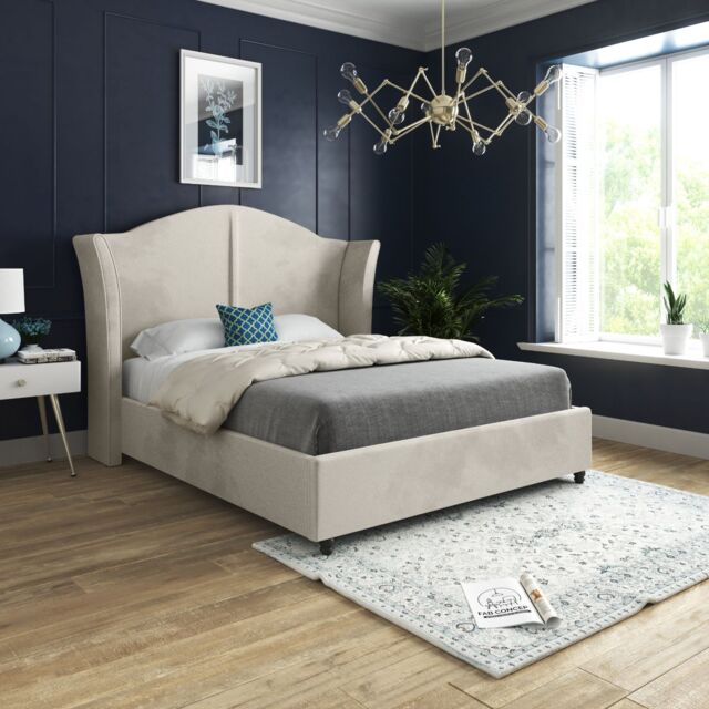 KDMD Zampa Curved Top Curved Winged Upholstered Soft Velvet Cream Bed Frame - Size: Double - image 1