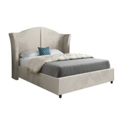 KDMD Zampa Curved Top Curved Winged Upholstered Soft Velvet Cream Bed Frame - Size: Double - thumbnail 5