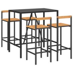 Berkfield Home Beautiful 5 Piece Garden Bar Set Black Poly Rattan& Solid Wood Acacia