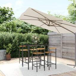 Berkfield Home Beautiful 5 Piece Garden Bar Set Black Poly Rattan& Solid Wood Acacia - thumbnail 2