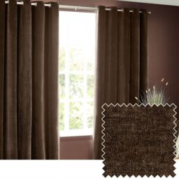 Yard Heavy Chenille Velvet Room Darkening Eyelet Curtain Pair in Brown - Size: 168 cm width x 183 cm drop - thumbnail 1