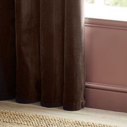 Yard Heavy Chenille Velvet Room Darkening Eyelet Curtain Pair in Brown - Size: 168 cm width x 183 cm drop - thumbnail 4