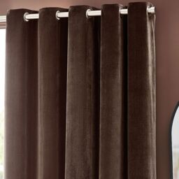Yard Heavy Chenille Velvet Room Darkening Eyelet Curtain Pair in Brown - Size: 168 cm width x 183 cm drop - thumbnail 3