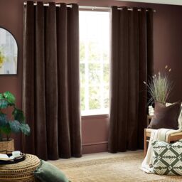 Yard Heavy Chenille Velvet Room Darkening Eyelet Curtain Pair in Brown - Size: 168 cm width x 183 cm drop - thumbnail 2