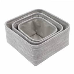 JVL Serena Square Storage Baskets - Set of 3 in Light Grey - thumbnail 2