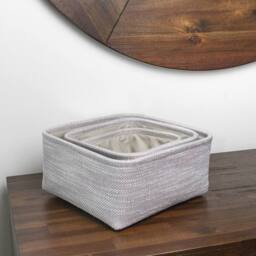 JVL Serena Square Storage Baskets - Set of 3 in Light Grey - thumbnail 9