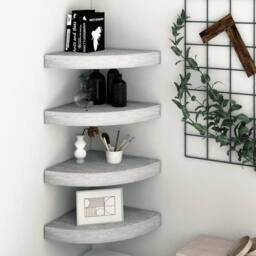 Berkfield Home Wall Corner Shelves 4 pcs Concrete Grey 25x25x3.8 cm MDF - thumbnail 2