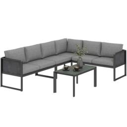 OUTSUNNY 6 Seater Metal Garden Furniture Corner Sofa Set, Dark Grey - Size: 120 - thumbnail 2