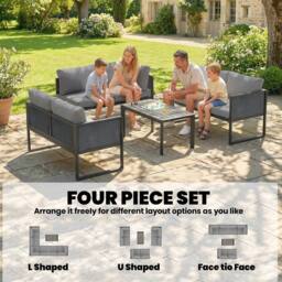 OUTSUNNY 6 Seater Metal Garden Furniture Corner Sofa Set, Dark Grey - Size: 120 - thumbnail 4