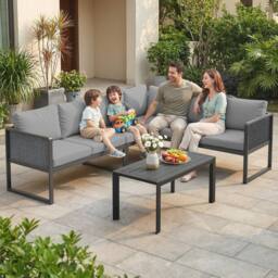 OUTSUNNY 6 Seater Metal Garden Furniture Corner Sofa Set, Dark Grey - Size: 120 - thumbnail 1