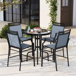Costway Outdoor Patio Chair Set of 2 Home Patio Counter Height Chairs w/Footrest in Blue - thumbnail 5