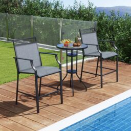 Costway Outdoor Patio Chair Set of 2 Home Patio Counter Height Chairs w/Footrest in Blue - thumbnail 3