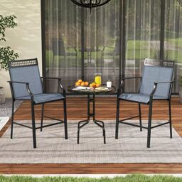 Costway Outdoor Patio Chair Set of 2 Home Patio Counter Height Chairs w/Footrest in Blue - thumbnail 4