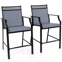 Costway Outdoor Patio Chair Set of 2 Home Patio Counter Height Chairs w/Footrest in Blue - thumbnail 1
