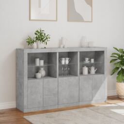 Berkfield Home Sideboard with LED Lights Concrete Grey 162x37x100 cm - Size: 162 x 37 x 100 cm - thumbnail 4