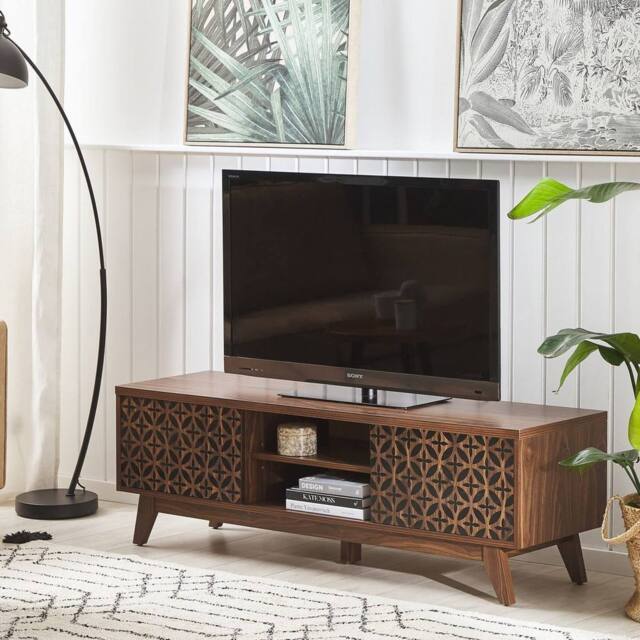Wyld and Coco Sablon TV Stand Dark Brown Retro Entertainment Unit Cable Management - image 1