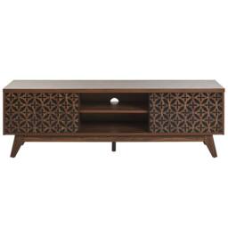 Wyld and Coco Sablon TV Stand Dark Brown Retro Entertainment Unit Cable Management - thumbnail 5