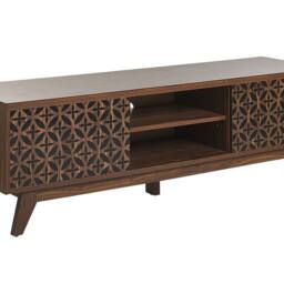 Wyld and Coco Sablon TV Stand Dark Brown Retro Entertainment Unit Cable Management - thumbnail 2