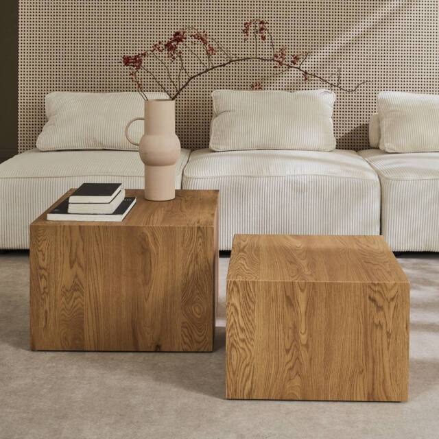 sweeek Set of 2 square wood effect nesting coffee tables in Beige - image 1