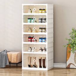 KORVIXA 6 Tier Plastic Folding Shoe Storage Box in White - Size: 900mm - thumbnail 3
