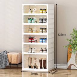 KORVIXA 6 Tier Plastic Folding Shoe Storage Box in White - Size: 900mm - thumbnail 5