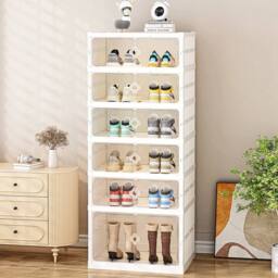 KORVIXA 6 Tier Plastic Folding Shoe Storage Box in White - Size: 900mm - thumbnail 4