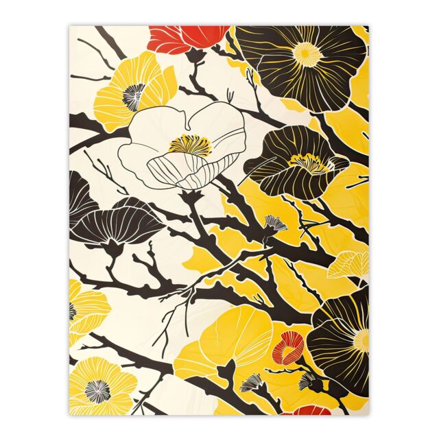"Artery8 Abstract Tree Branch Wildflowers Design Yellow Wall Art Print - Size: W12"" x H16""" - image 1