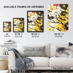 "Artery8 Abstract Tree Branch Wildflowers Design Yellow Wall Art Print - Size: W12"" x H16""" - thumbnail 3