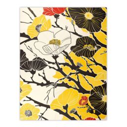 "Artery8 Abstract Tree Branch Wildflowers Design Yellow Wall Art Print - Size: W12"" x H16""" - thumbnail 1