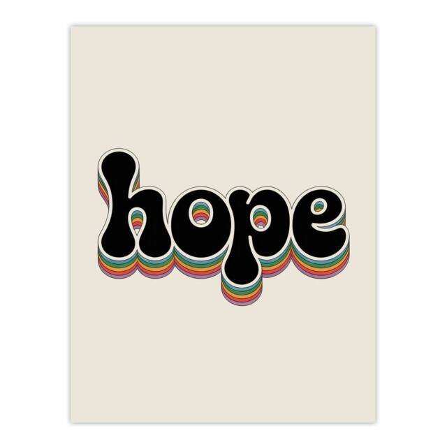 "Artery8 Hope Colourful Retro Rainbow Font Typography Wall Art Print in Beige - Size: W12"" x H16""" - image 1