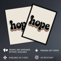 "Artery8 Hope Colourful Retro Rainbow Font Typography Wall Art Print in Beige - Size: W12"" x H16""" - thumbnail 2