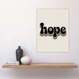 "Artery8 Hope Colourful Retro Rainbow Font Typography Wall Art Print in Beige - Size: W12"" x H16""" - thumbnail 4