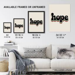 "Artery8 Hope Colourful Retro Rainbow Font Typography Wall Art Print in Beige - Size: W12"" x H16""" - thumbnail 3