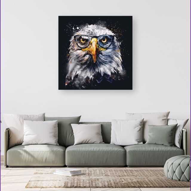 Warren Reed - Designer Eagle In Glasses Splashart Canvas - Size: w40 inch x h40 inch - image 1
