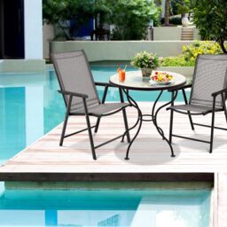 Costway Set of 2 Folding Chairs Outdoor Dining Garden Chairs Armchair with Armrests in Grey - thumbnail 5