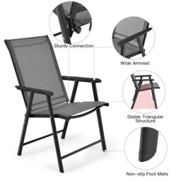 Costway Set of 2 Folding Chairs Outdoor Dining Garden Chairs Armchair with Armrests in Grey - thumbnail 3
