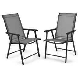 Costway Set of 2 Folding Chairs Outdoor Dining Garden Chairs Armchair with Armrests in Grey