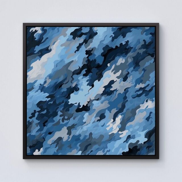 "Warren Reed - Designer Blue & Grey Canvas Brushstrokes Framed Canvas in Black - Size: W16"" x H16""" - image 1
