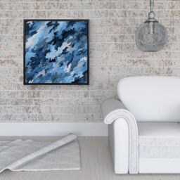 "Warren Reed - Designer Blue & Grey Canvas Brushstrokes Framed Canvas in Black - Size: W16"" x H16""" - thumbnail 2