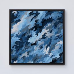 "Warren Reed - Designer Blue & Grey Canvas Brushstrokes Framed Canvas in Black - Size: W16"" x H16""" - thumbnail 1