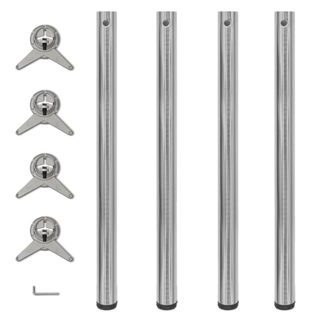 Berkfield Home 4 Height Adjustable Table Legs Brushed Nickel 870 mm in Silver - image 1