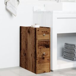 Berkfield Home Narrow Bathroom Cupboard with Wheels Old Wood Engineered Wood in Brown - thumbnail 3