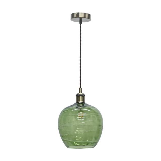 First Choice Lighting Leah - Green Ripple Glass Globe with Antique Brass Pendant Fitting - image 1