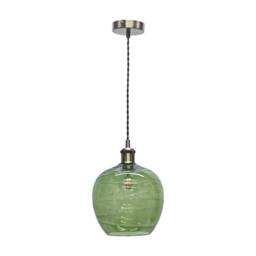 First Choice Lighting Leah - Green Ripple Glass Globe with Antique Brass Pendant Fitting - thumbnail 1