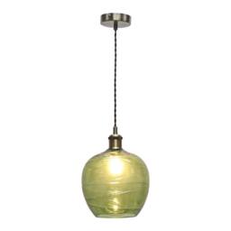 First Choice Lighting Leah - Green Ripple Glass Globe with Antique Brass Pendant Fitting - thumbnail 2