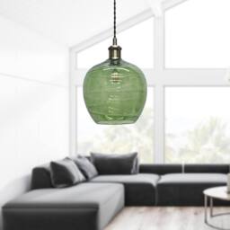 First Choice Lighting Leah - Green Ripple Glass Globe with Antique Brass Pendant Fitting - thumbnail 4