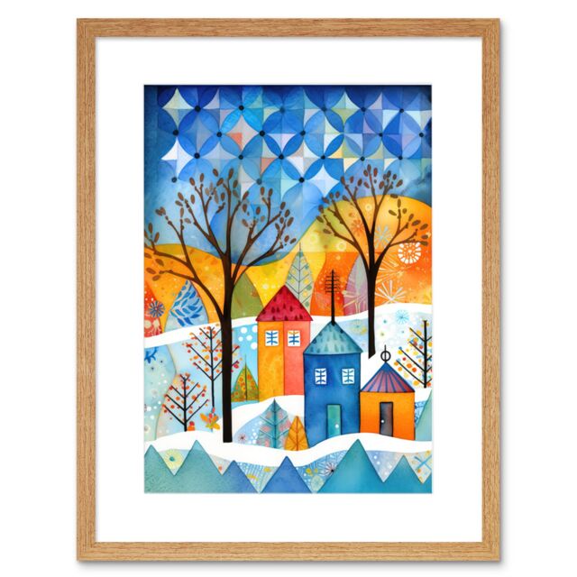 "Artery8 Wall Art Print Abstract Winter Snowfall Folk Artwork Framed 9X7 Inch in Beige - Size: W7"" x H9""" - image 1