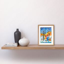 "Artery8 Wall Art Print Abstract Winter Snowfall Folk Artwork Framed 9X7 Inch in Beige - Size: W7"" x H9""" - thumbnail 2
