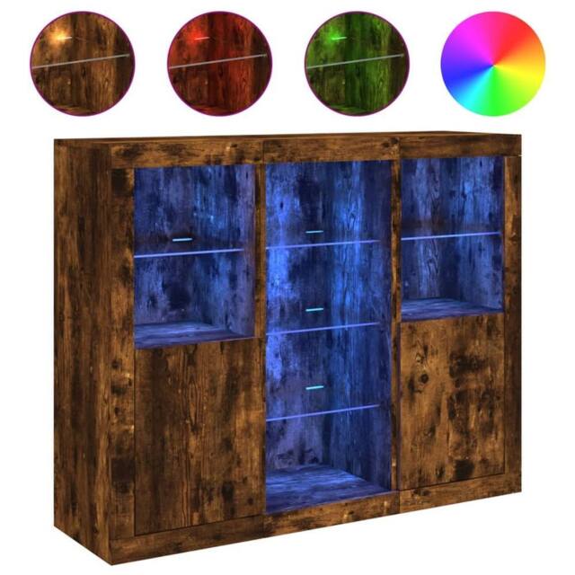 Berkfield Home Sideboards with LED Lights 3 pcs Smoked Oak Engineered Wood in Brown - image 1