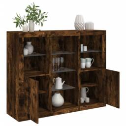 Berkfield Home Sideboards with LED Lights 3 pcs Smoked Oak Engineered Wood in Brown - thumbnail 2
